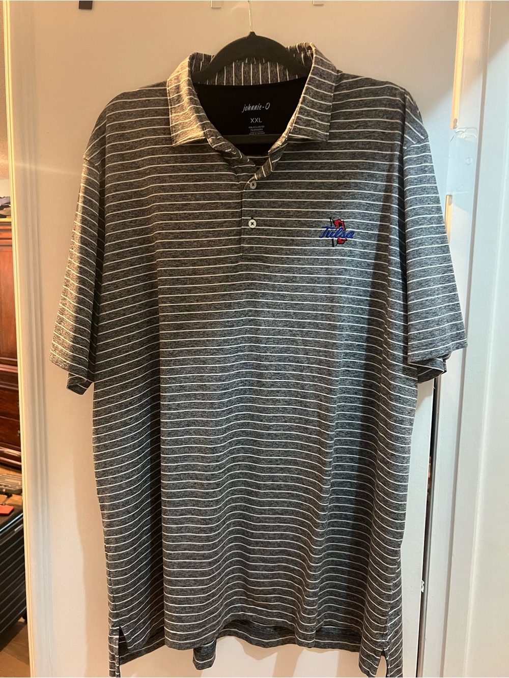 Johnnie-O Gray Striped Polo with Tulsa Embroidered Logo xxl